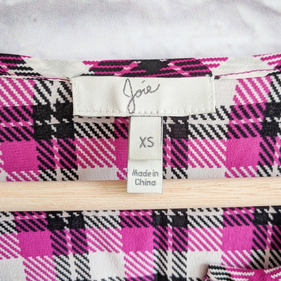 Joie Plaid Silk Blouse Pink Size XS - Picture 6 of 8